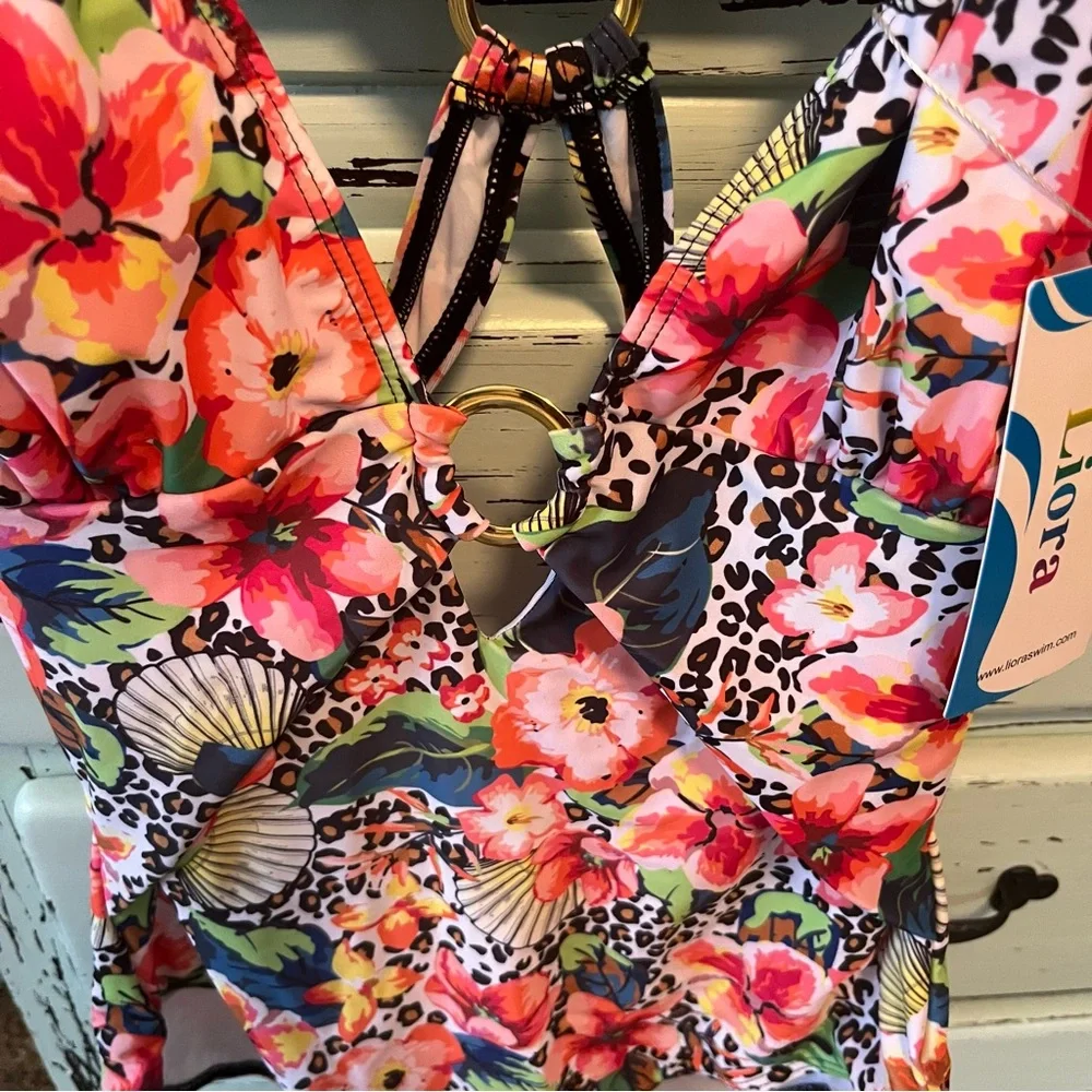 Liora Floral Strappy One-Piece Swimsuit. Size 12, new with tags.